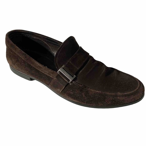 Prada Dark Brown Suede Slip-On Loafers - Picture 1 of 12